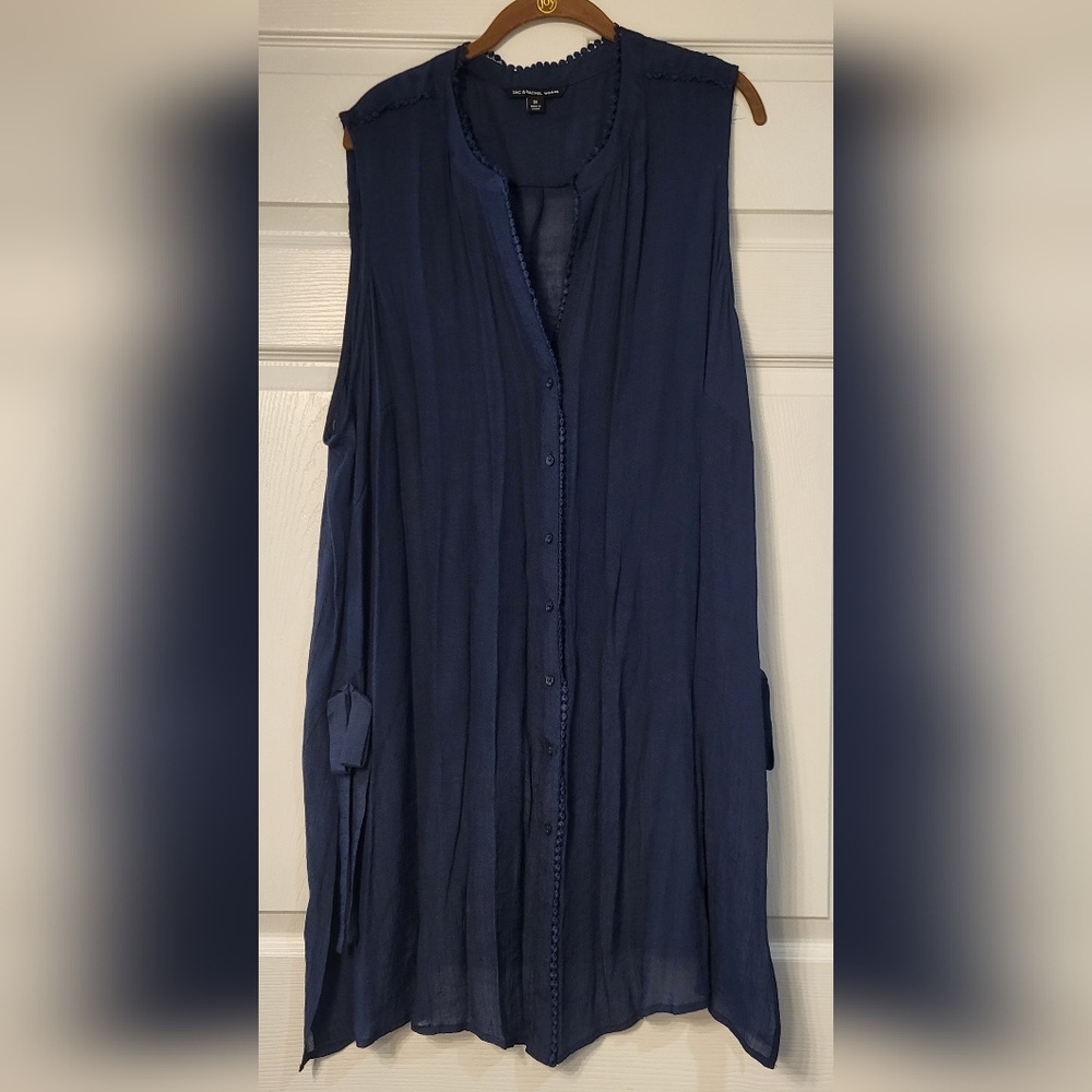 Zach and Rachel Blue Sleeveless V-neck Tunic Dress Size 3X Layering Cover-up